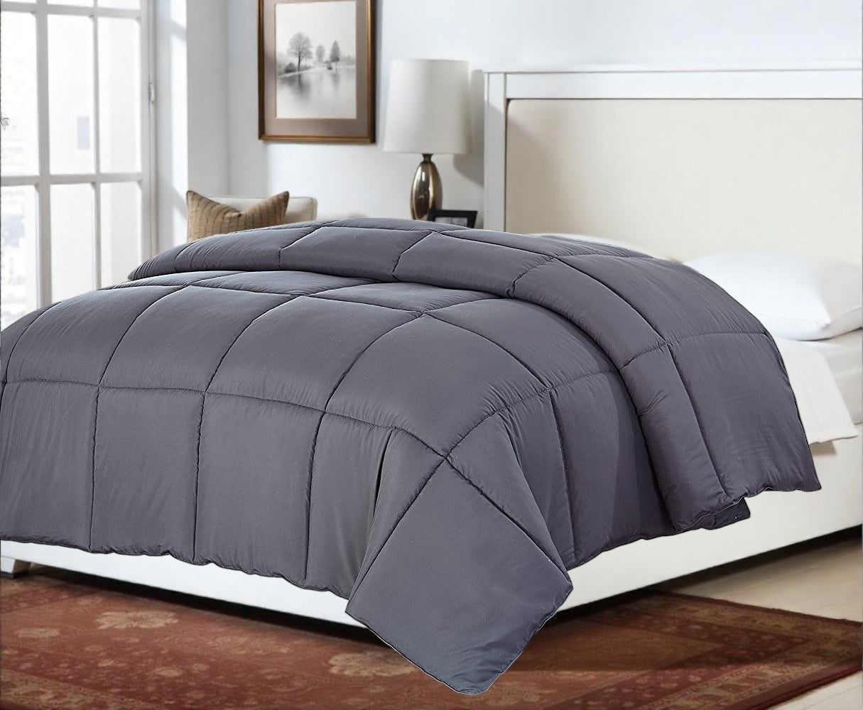 Dark Gray California King Polyester Thread Count Down Alternative Comforter-Down Comforters and Duvets-DECOROLALA