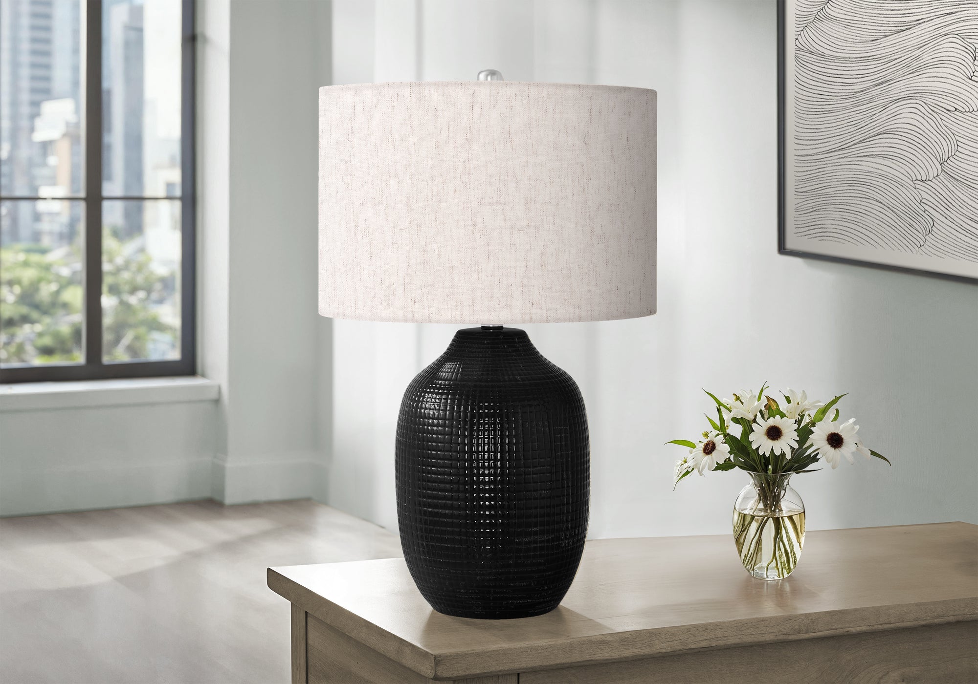 26"H Cream Ceramic Ginger Jar Table Lamp with Ivory Shade-Lighting-DECOROLALA
