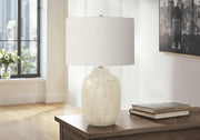 26"H Cream Ceramic Ginger Jar Table Lamp with Ivory Shade-Lighting-DECOROLALA