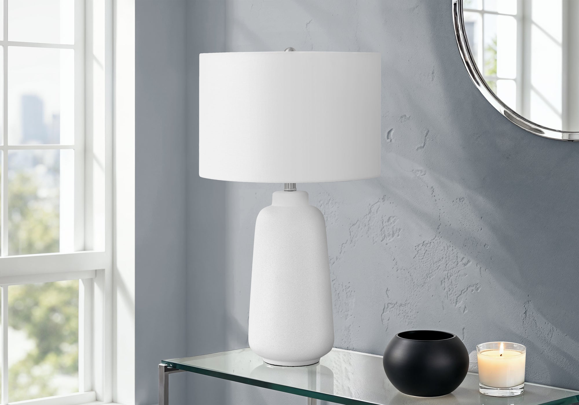 26"H Cream Ceramic Table Lamp with Ivory Shade-Lighting-DECOROLALA
