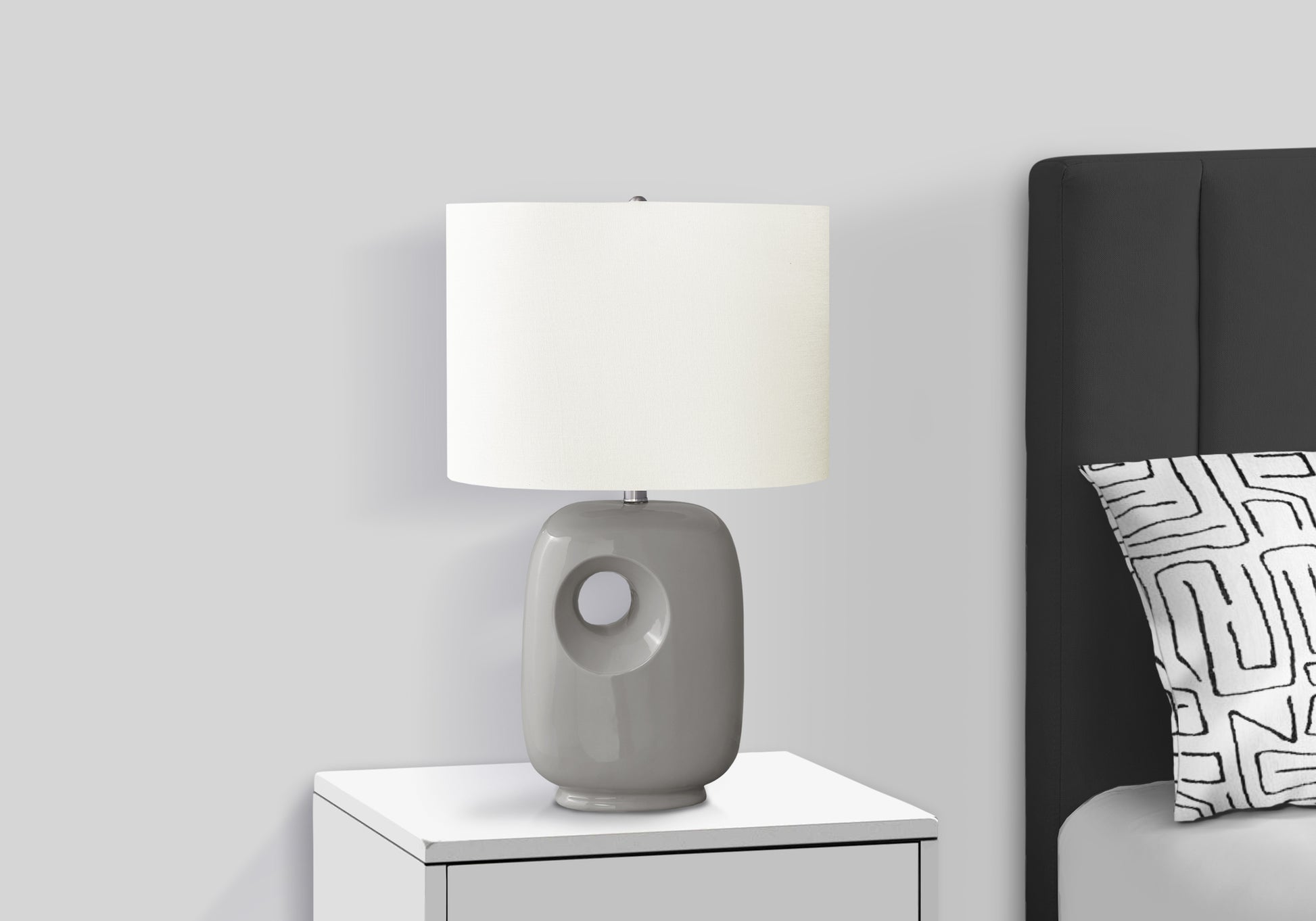 26"H Grey Ceramic Table Lamp with Ivory Shade-Lighting-DECOROLALA