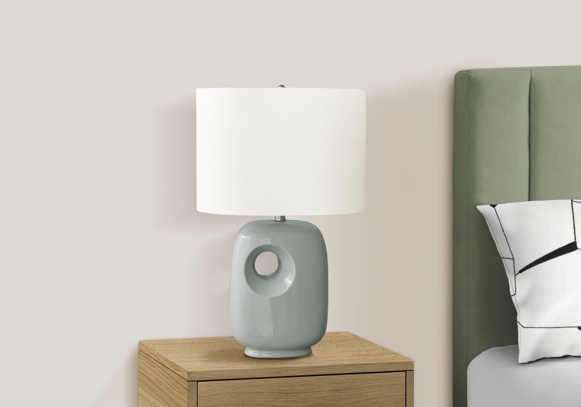 26"H Grey Ceramic Table Lamp with Ivory Shade-Lighting-DECOROLALA