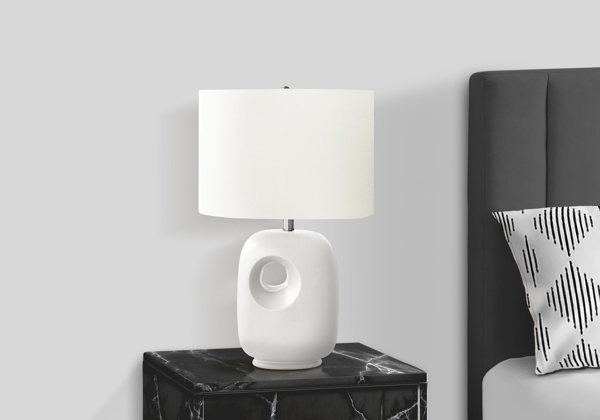 26"H Grey Ceramic Table Lamp with Ivory Shade-Lighting-DECOROLALA