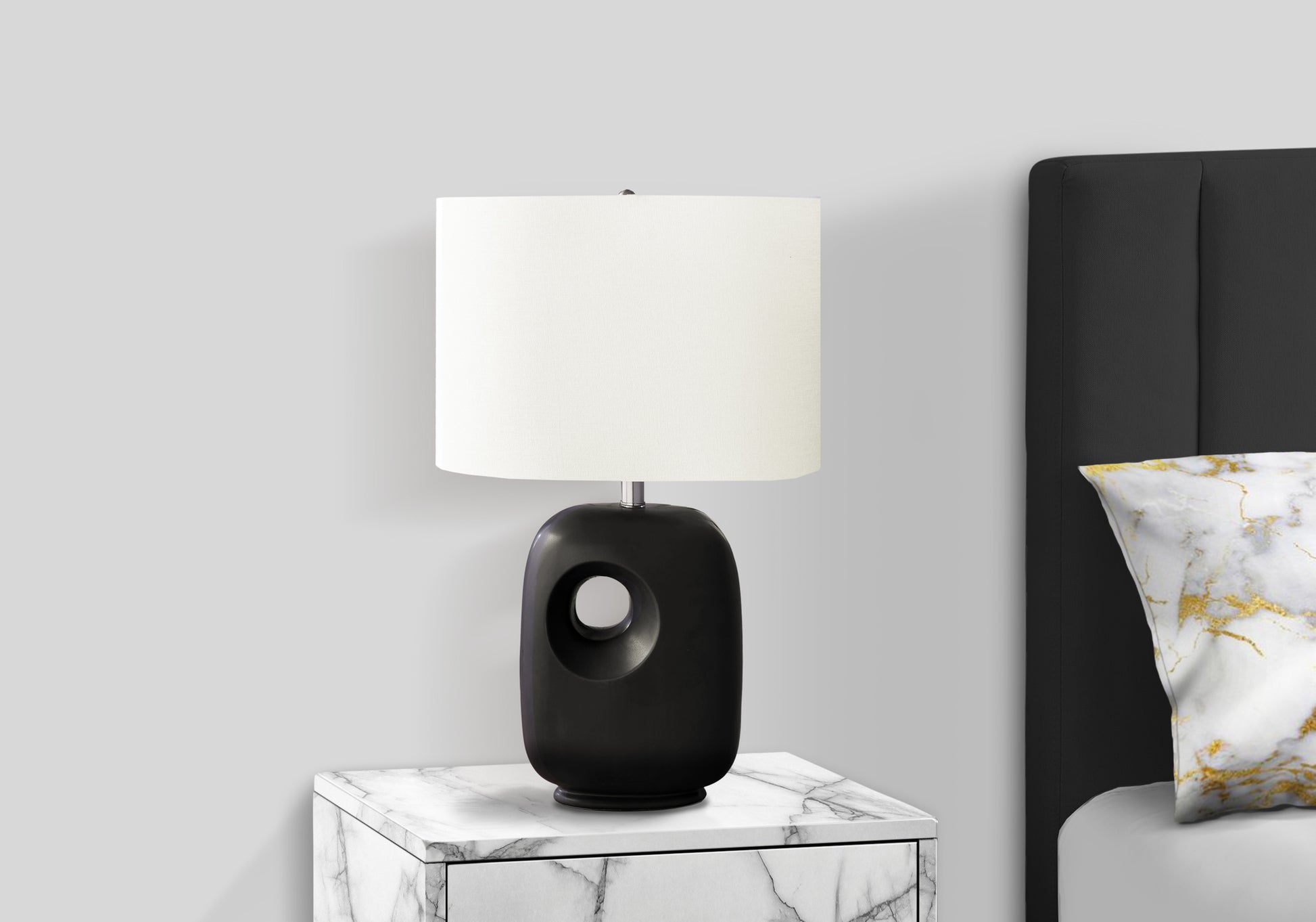 26"H Grey Ceramic Table Lamp with Ivory Shade-Lighting-DECOROLALA