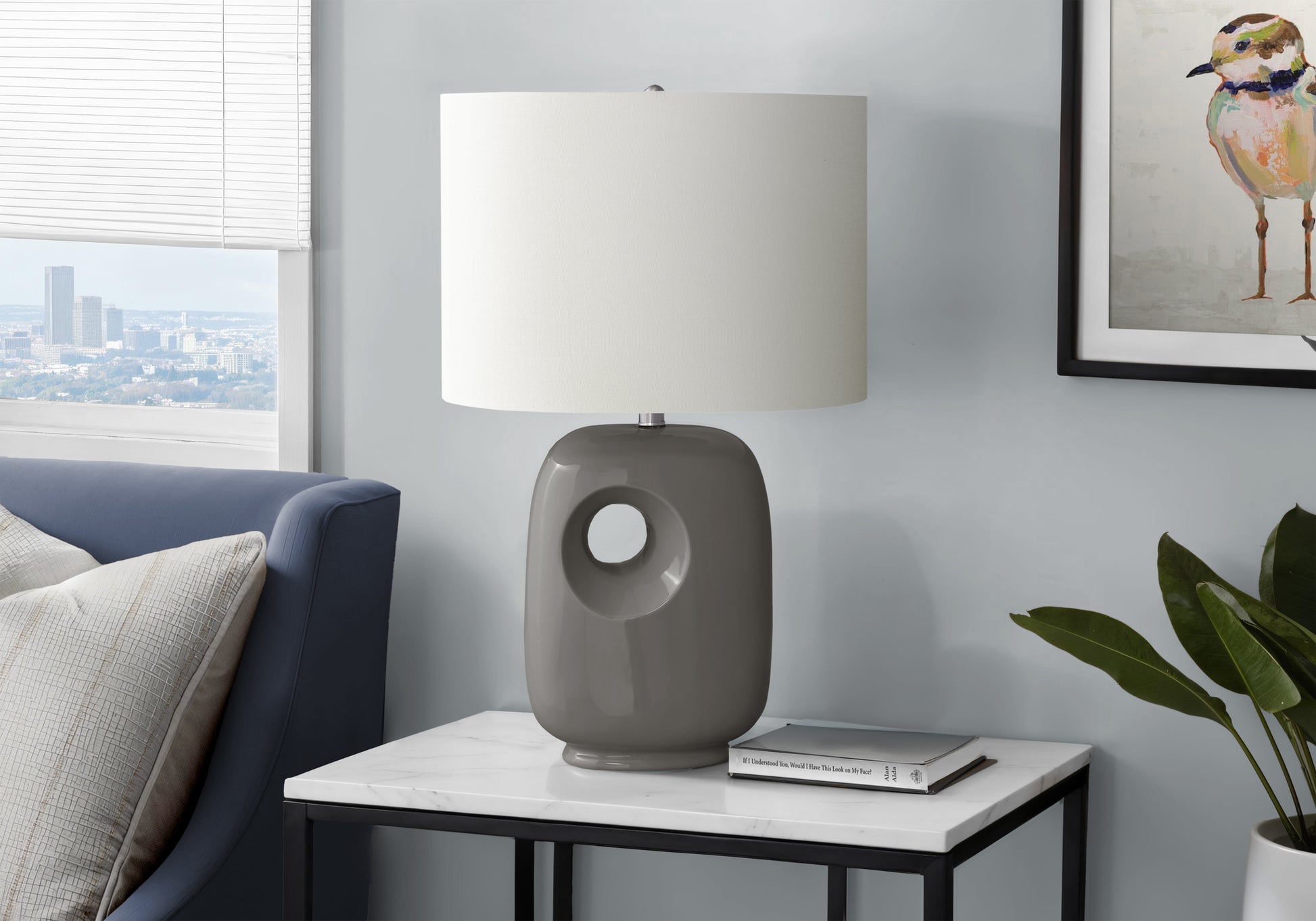 26"H Grey Ceramic Table Lamp with Ivory Shade-Lighting-DECOROLALA