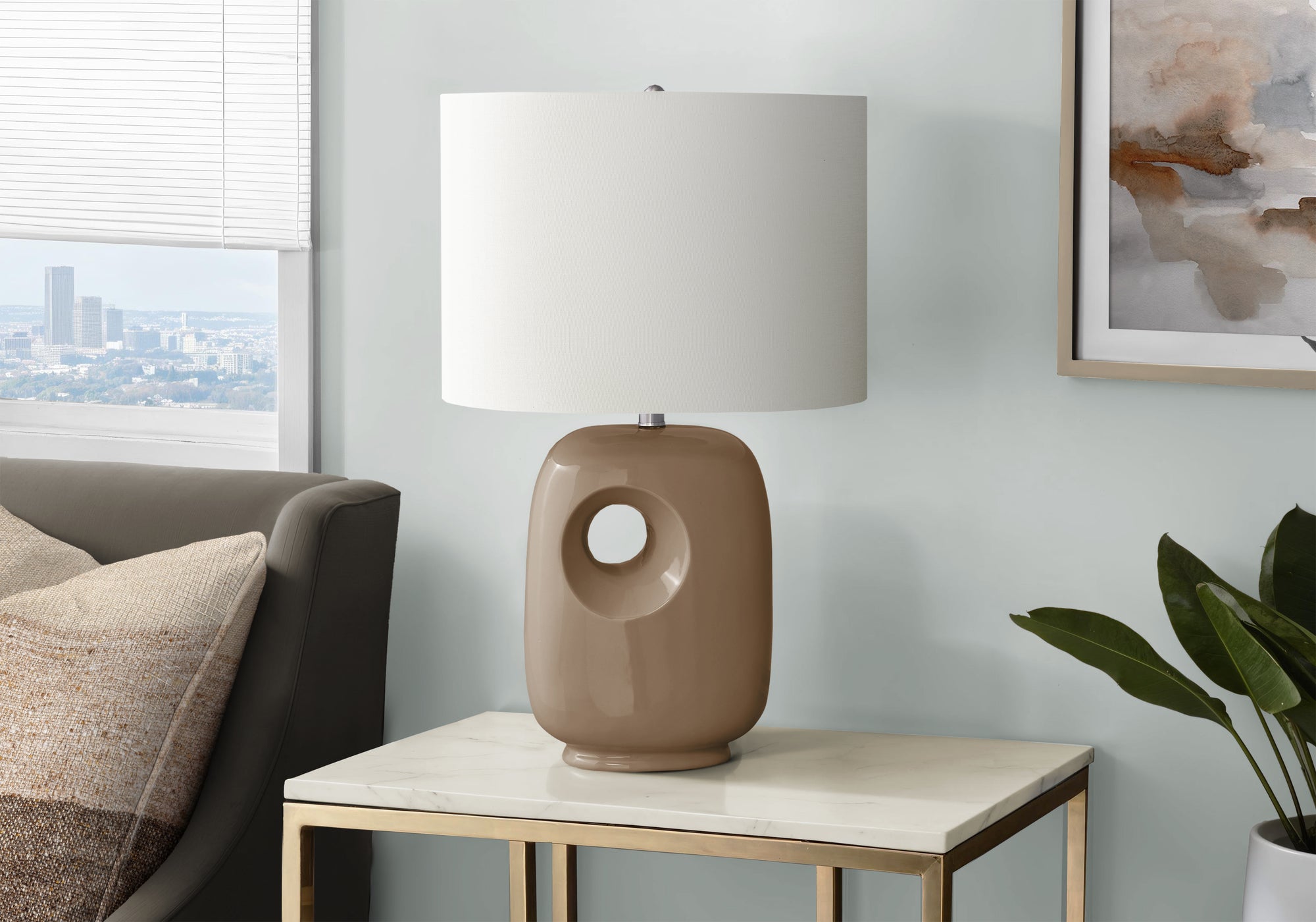 26"H Grey Ceramic Table Lamp with Ivory Shade-Lighting-DECOROLALA