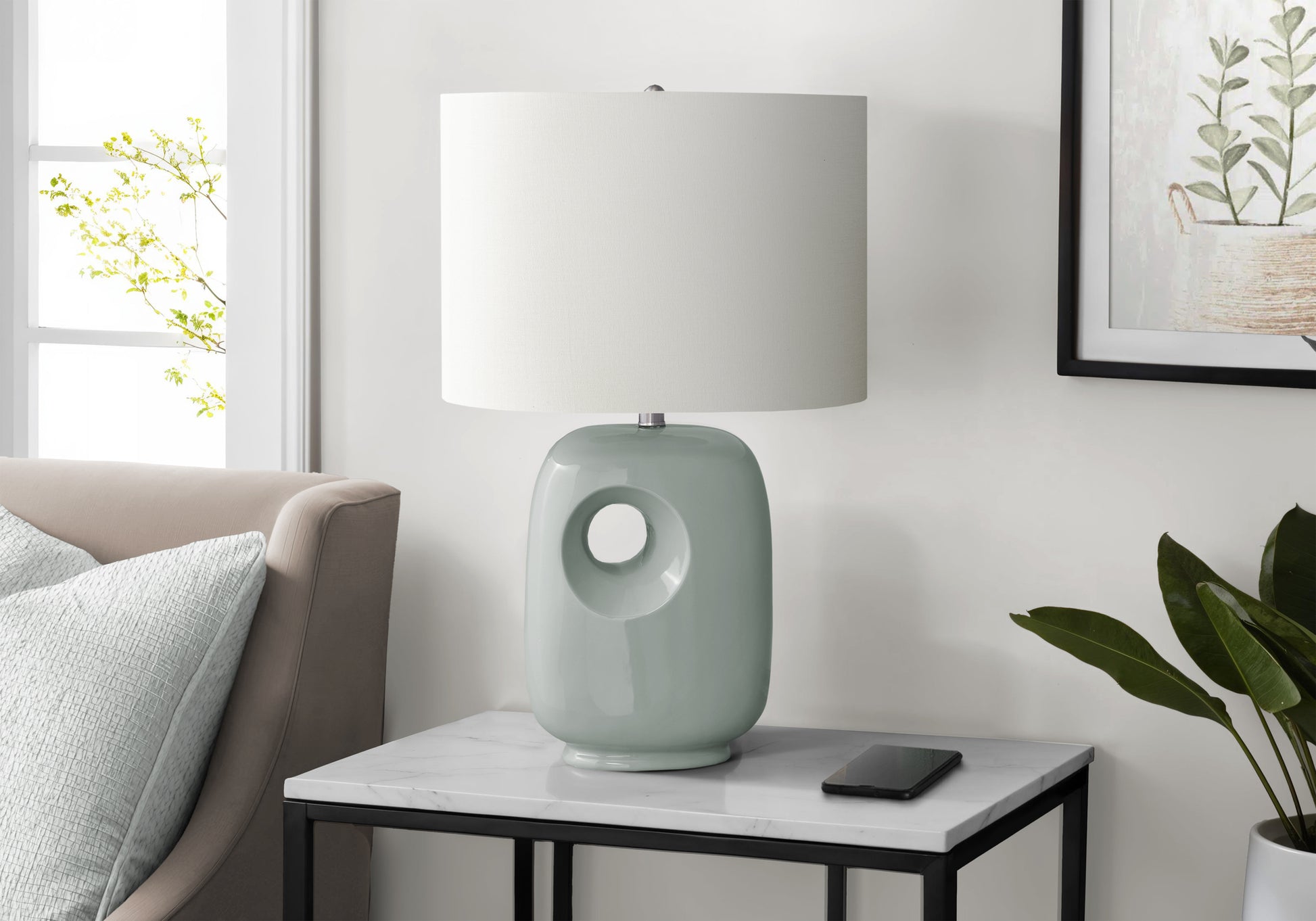 26"H Grey Ceramic Table Lamp with Ivory Shade-Lighting-DECOROLALA