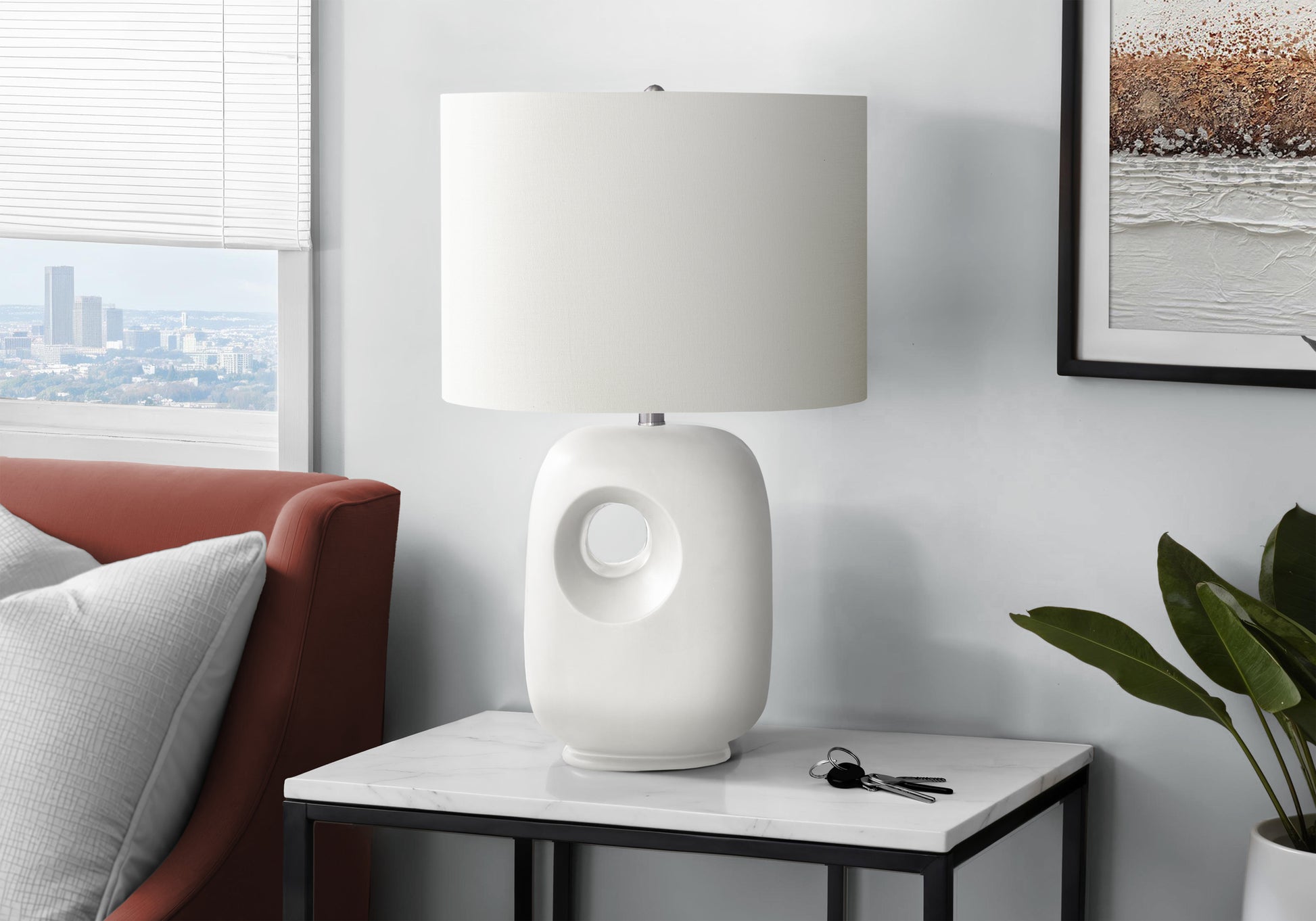 26"H Grey Ceramic Table Lamp with Ivory Shade-Lighting-DECOROLALA