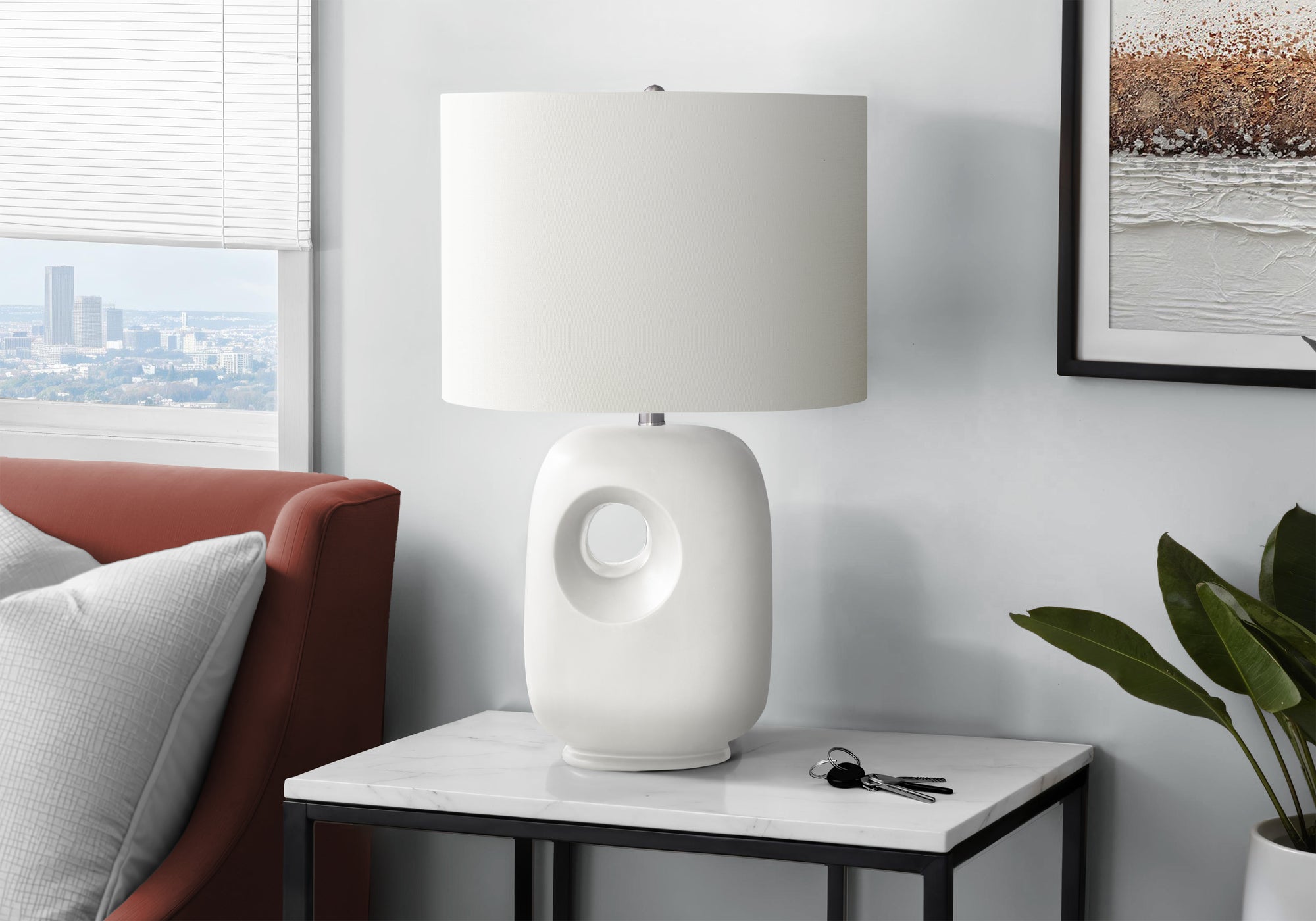 26"H Grey Ceramic Table Lamp with Ivory Shade-Lighting-DECOROLALA