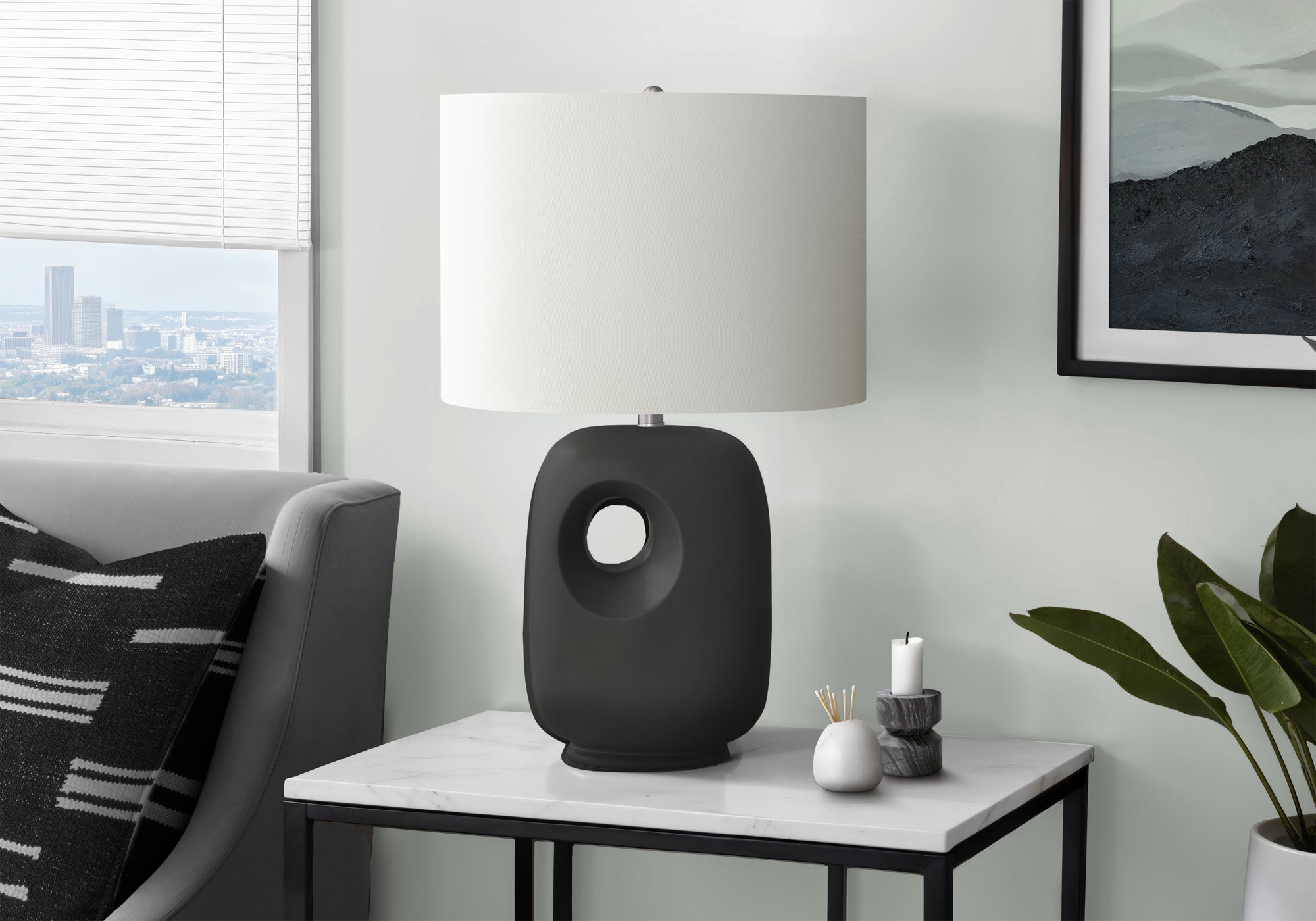 26"H Grey Ceramic Table Lamp with Ivory Shade-Lighting-DECOROLALA