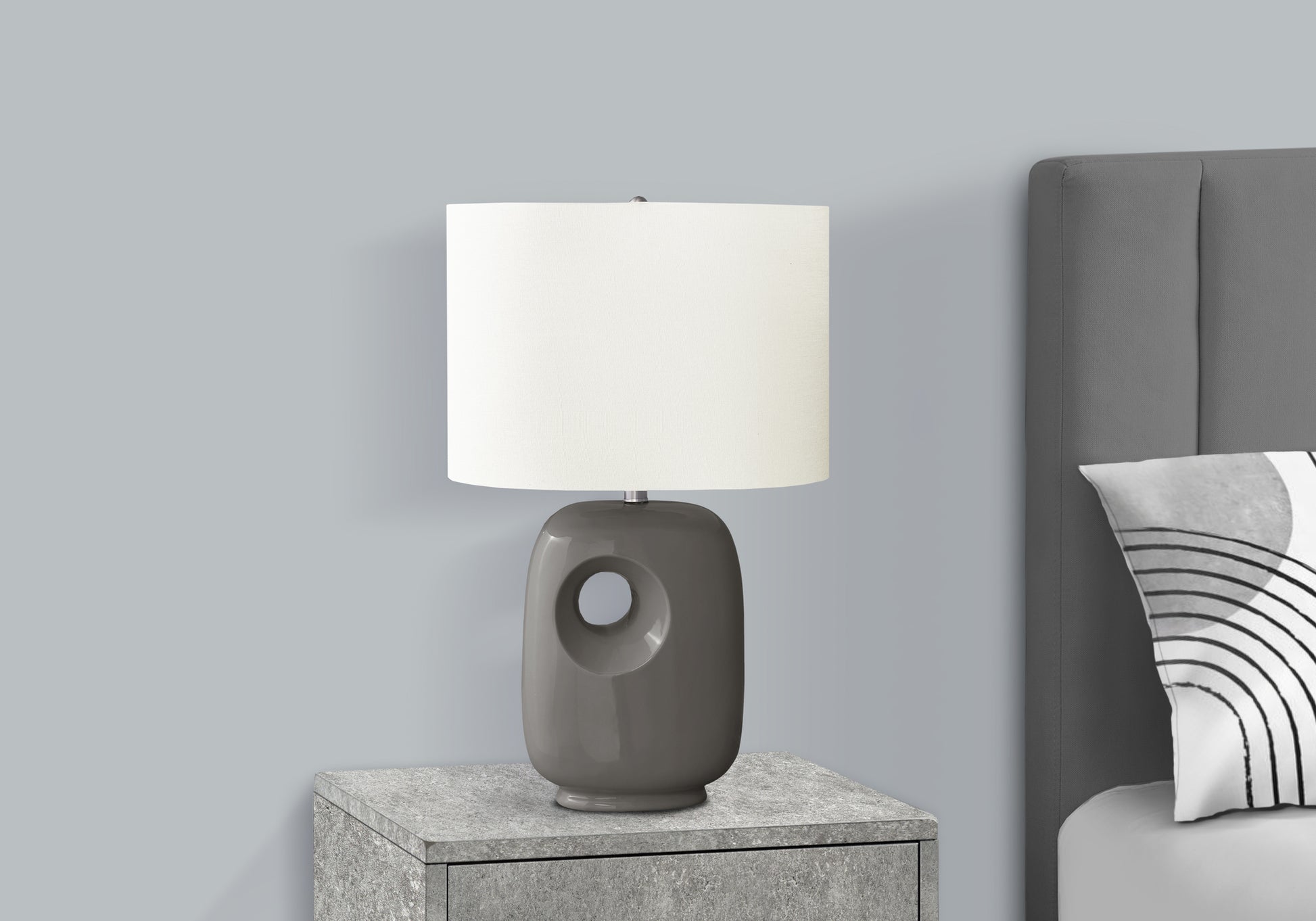 26"H Grey Ceramic Table Lamp with Ivory Shade-Lighting-DECOROLALA