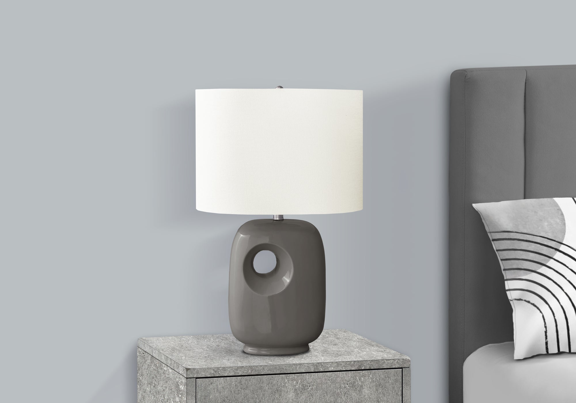 26"H Grey Ceramic Table Lamp with Ivory Shade-Lighting-DECOROLALA