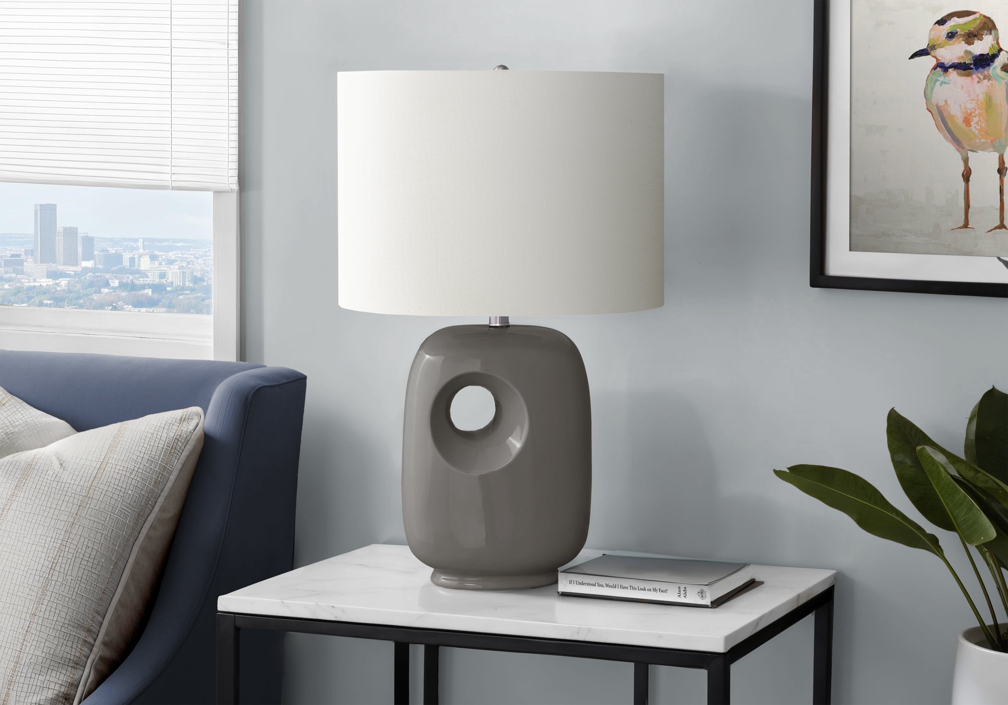 26"H Grey Ceramic Table Lamp with Ivory Shade-Lighting-DECOROLALA