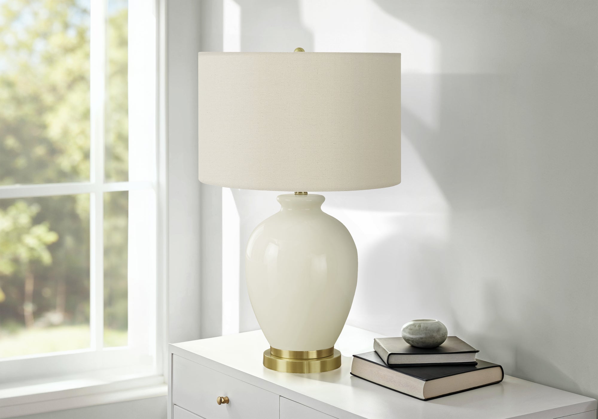 26"H Table Lamp Cream Ceramic Ivory Shade-Lighting-DECOROLALA