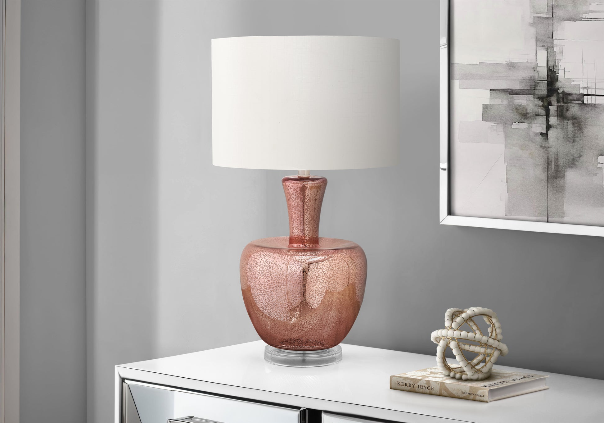 26"H Table Lamp Silver Glass Ivory Shade-Lighting-DECOROLALA