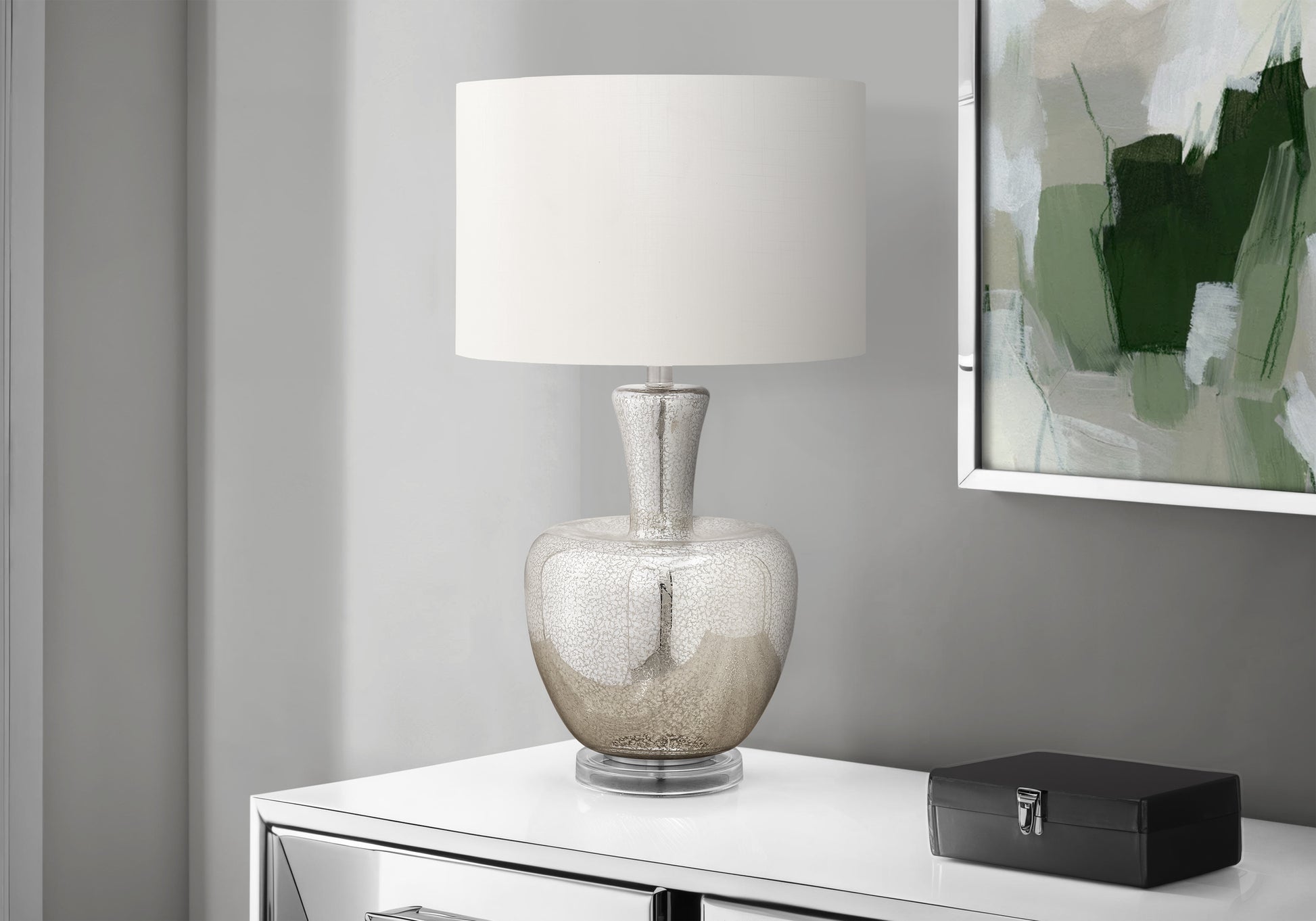 26"H Table Lamp Silver Glass Ivory Shade-Lighting-DECOROLALA