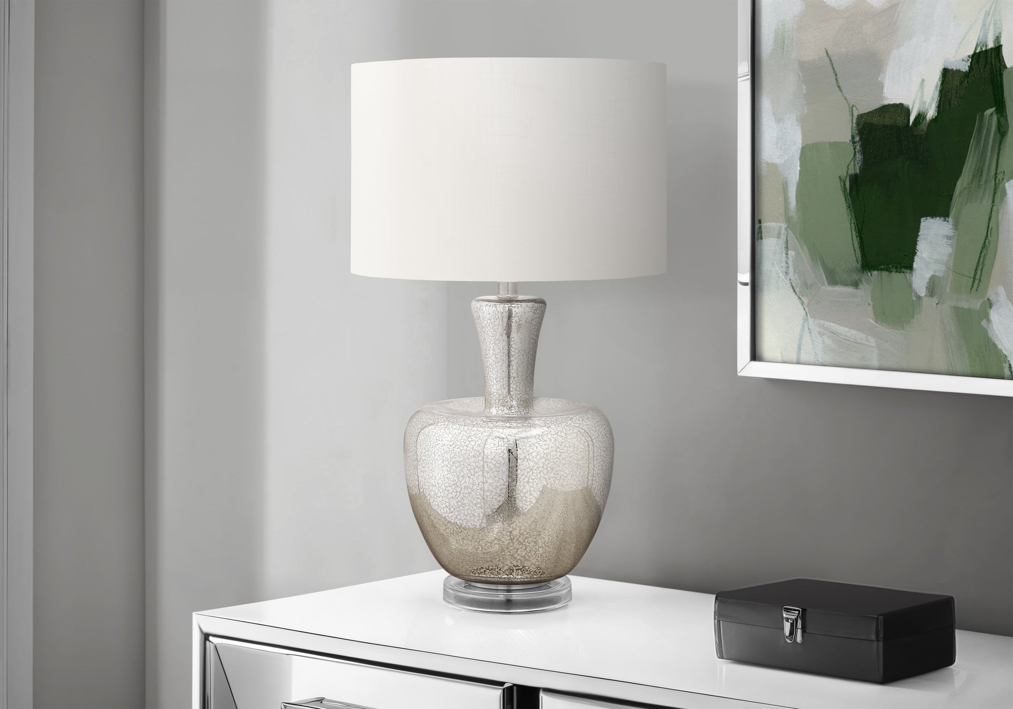 26"H Table Lamp Silver Glass Ivory Shade-Lighting-DECOROLALA