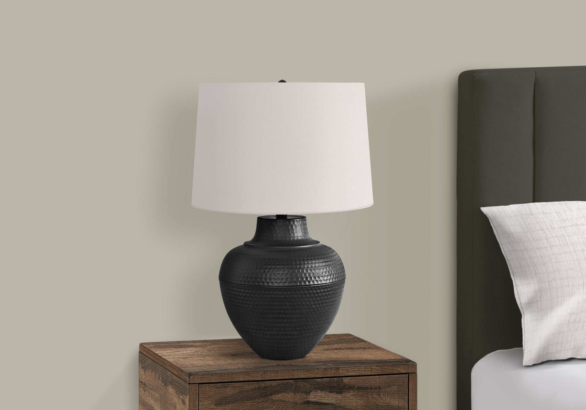 26"H Urn Table Lamp Black Metal Ivory Shade-Lighting-DECOROLALA