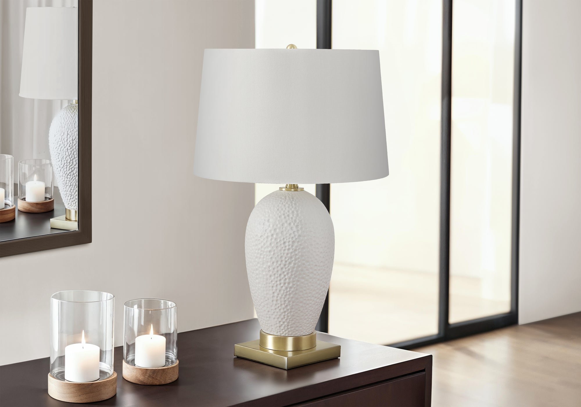 26"H White Ceramic Table Lamp with Ivory Shade-Lighting-DECOROLALA