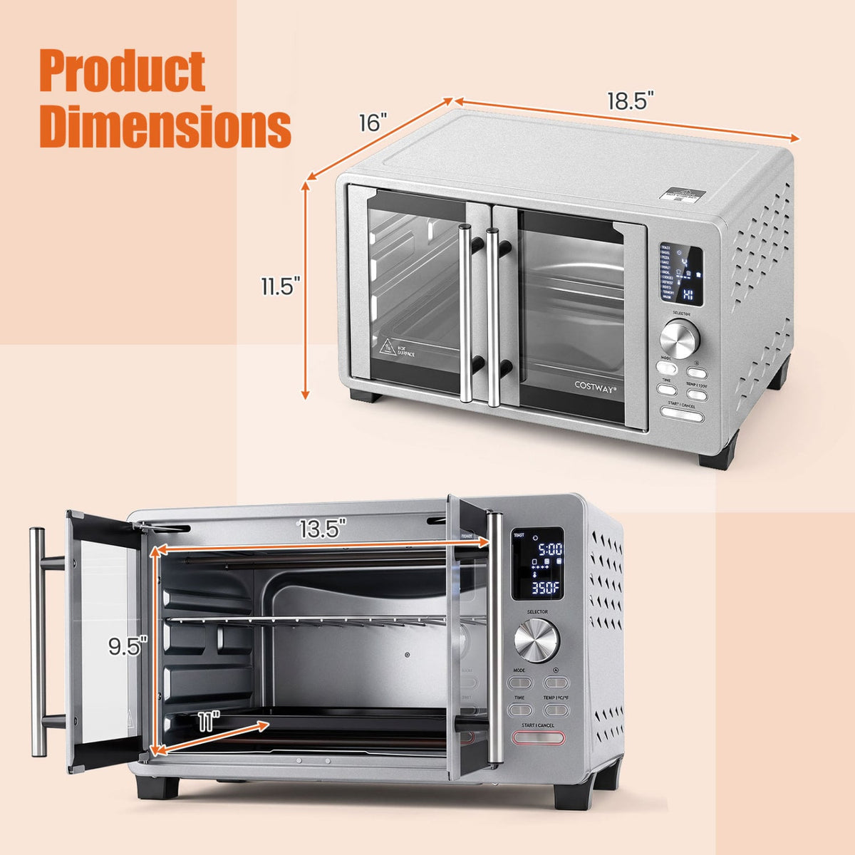 26.4 Quart French Door Convection Toaster Oven with 11 Presets 1500W Countertop Oven-Toaster Ovens-DECOROLALA