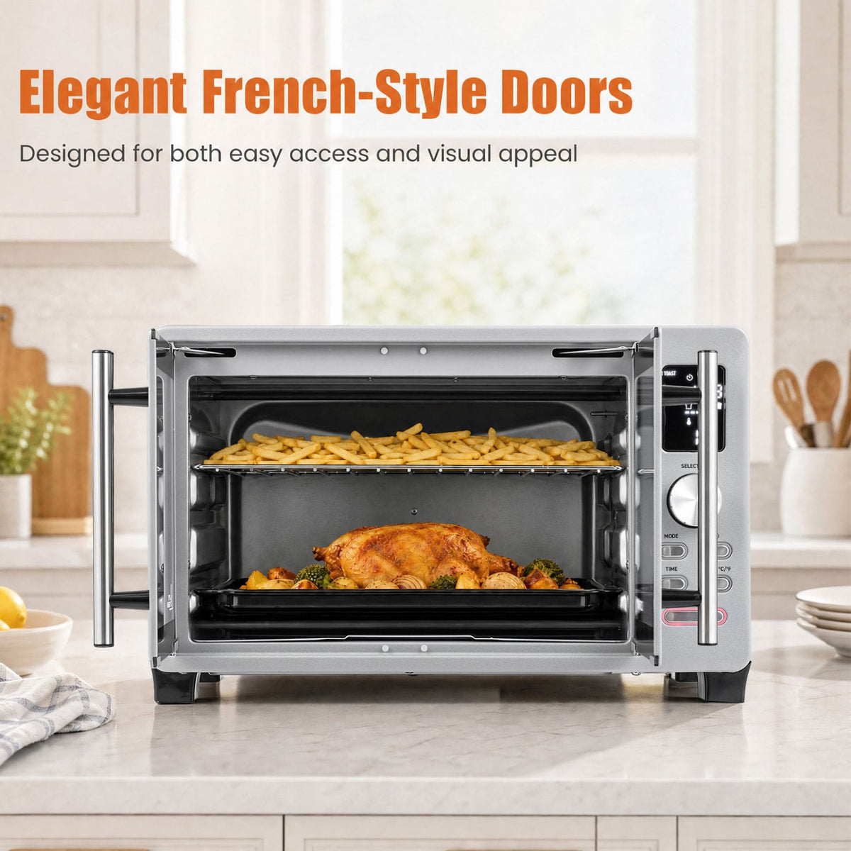 26.4 Quart French Door Convection Toaster Oven with 11 Presets 1500W Countertop Oven-Toaster Ovens-DECOROLALA