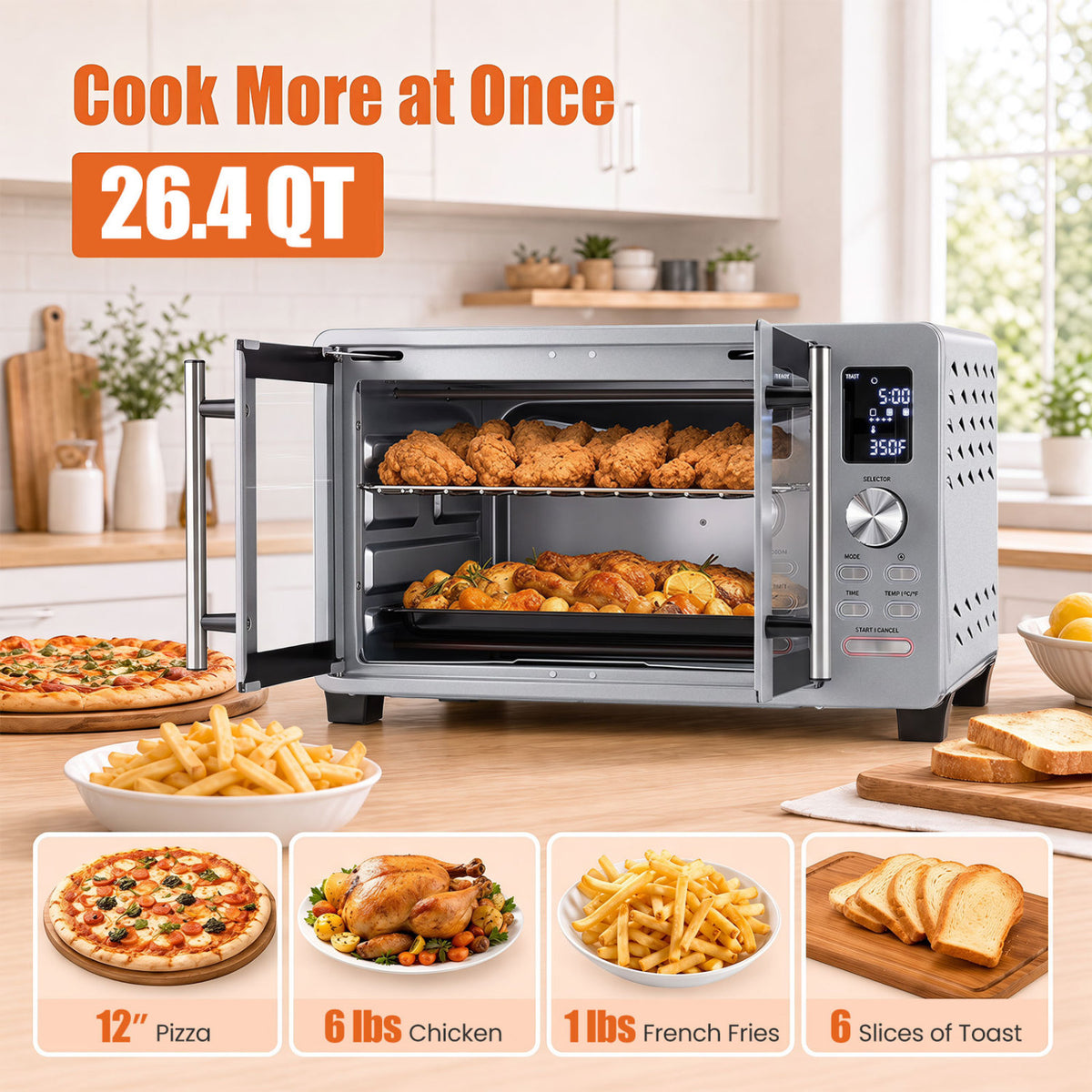 26.4 Quart French Door Convection Toaster Oven with 11 Presets 1500W Countertop Oven-Toaster Ovens-DECOROLALA