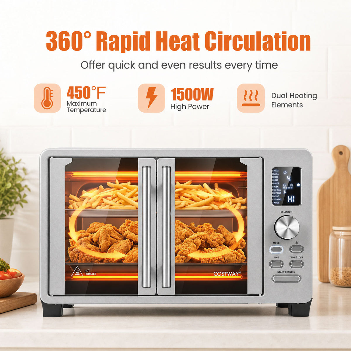 26.4 Quart French Door Convection Toaster Oven with 11 Presets 1500W Countertop Oven-Toaster Ovens-DECOROLALA