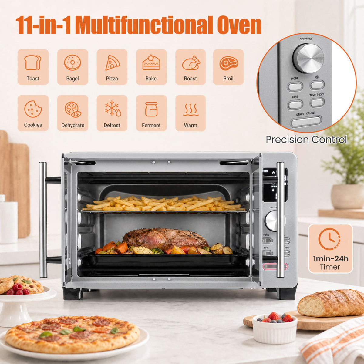 26.4 Quart French Door Convection Toaster Oven with 11 Presets 1500W Countertop Oven-Toaster Ovens-DECOROLALA