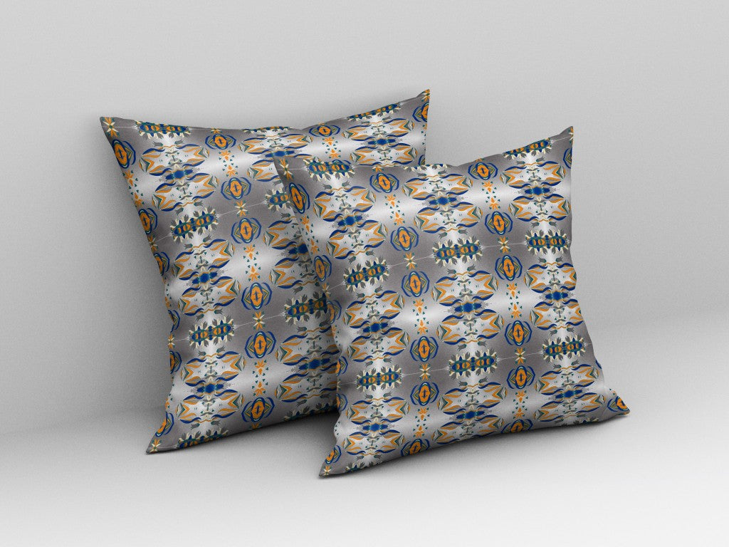 26"x26" Gray Blue Orange Zippered Broadcloth Eclectic Throw Pillow-Outdoor Pillows-DECOROLALA