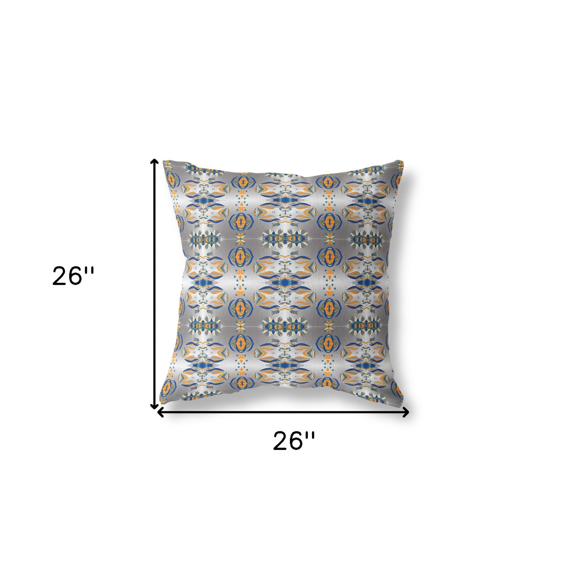 26"x26" Gray Blue Orange Zippered Broadcloth Eclectic Throw Pillow-Outdoor Pillows-DECOROLALA