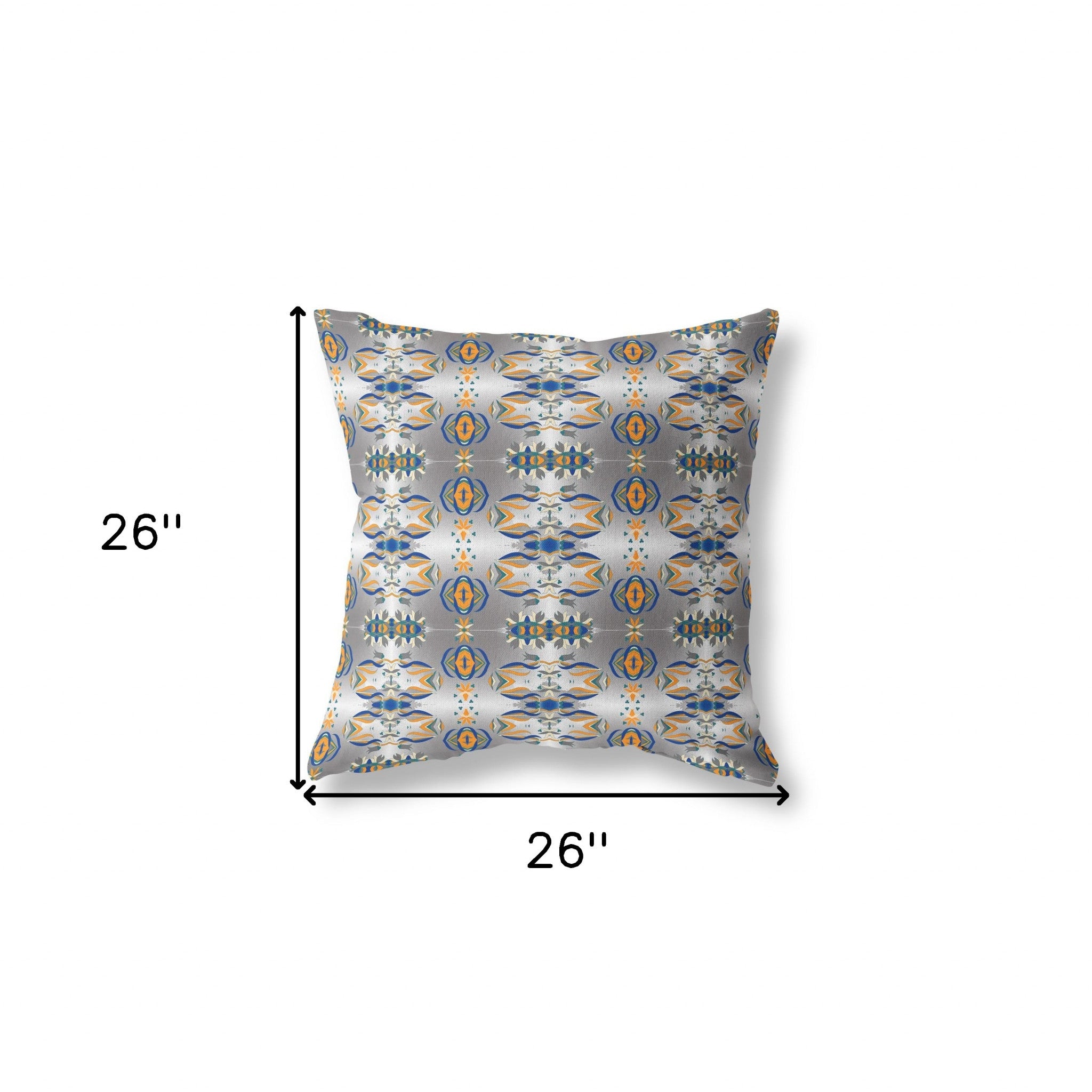 26"x26" Gray Blue Orange Zippered Broadcloth Eclectic Throw Pillow-Outdoor Pillows-DECOROLALA