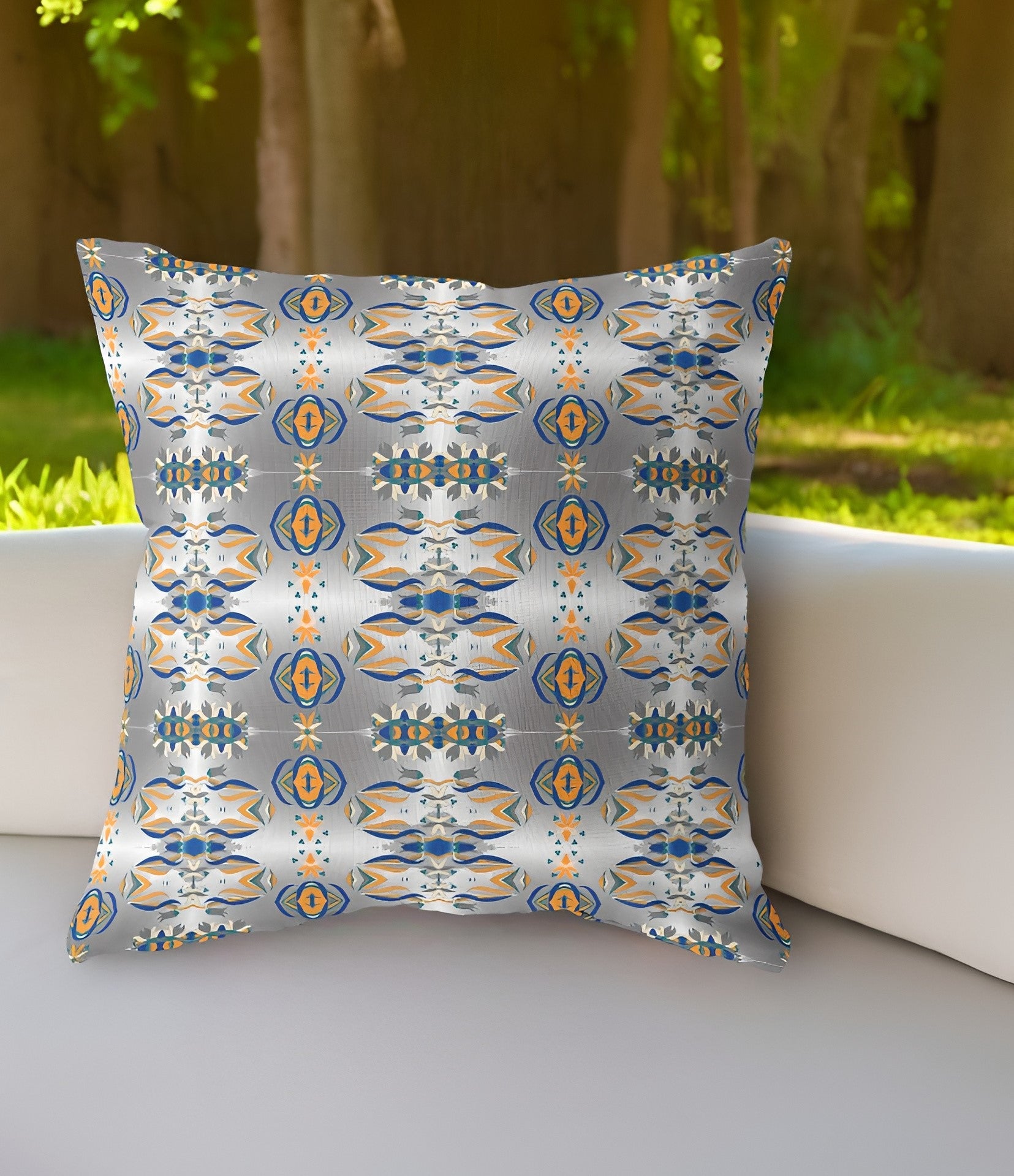 26"x26" Gray Blue Orange Zippered Broadcloth Eclectic Throw Pillow-Outdoor Pillows-DECOROLALA