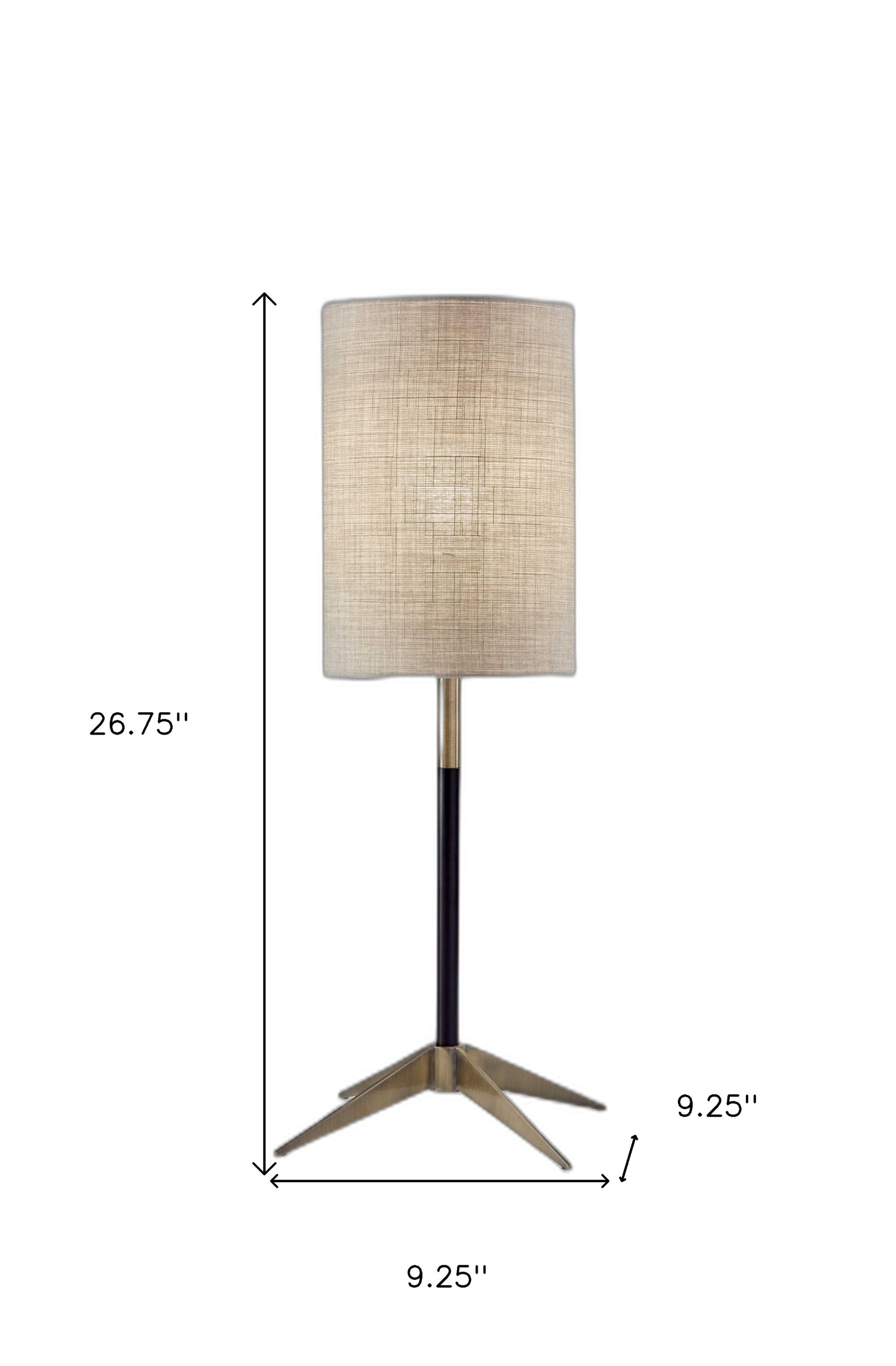 27" Antiqued Brass Metal Table Lamp With Brown Drum Shade-Table Lamps-DECOROLALA