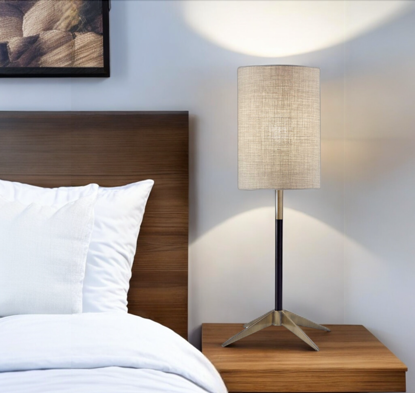 27" Antiqued Brass Metal Table Lamp With Brown Drum Shade-Table Lamps-DECOROLALA