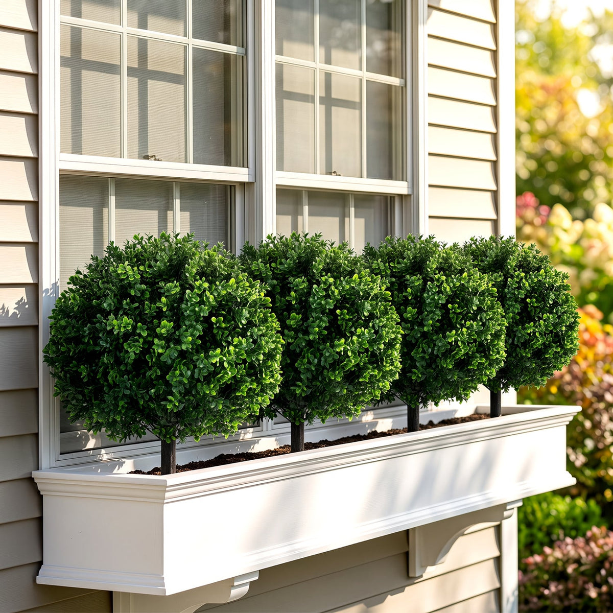 27" Artificial Boxwood Topiary Trees Set of 2 with Ground Spikes for Porch Patio-Artificial Plants-DECOROLALA
