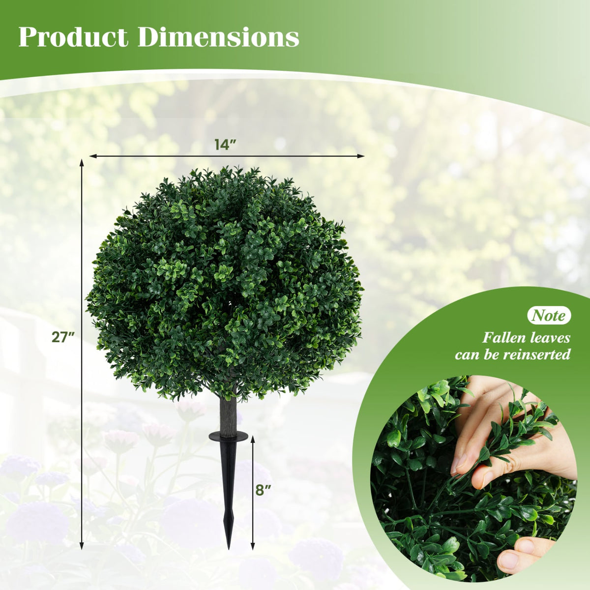 27" Artificial Boxwood Topiary Trees Set of 2 with Ground Spikes for Porch Patio-Artificial Plants-DECOROLALA