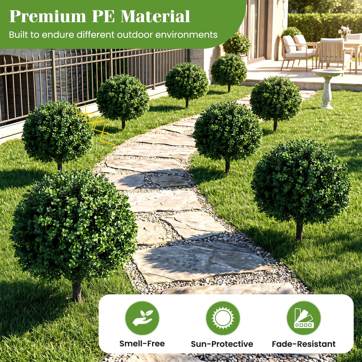27" Artificial Boxwood Topiary Trees Set of 2 with Ground Spikes for Porch Patio-Artificial Plants-DECOROLALA