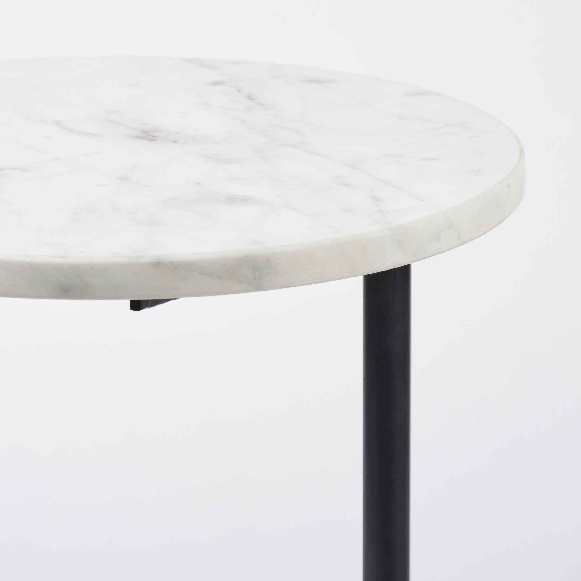 27" Black And White Marble Round End Table-End-Side Tables-DECOROLALA