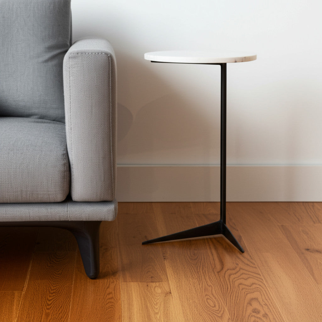 27" Black And White Marble Round End Table-End-Side Tables-DECOROLALA