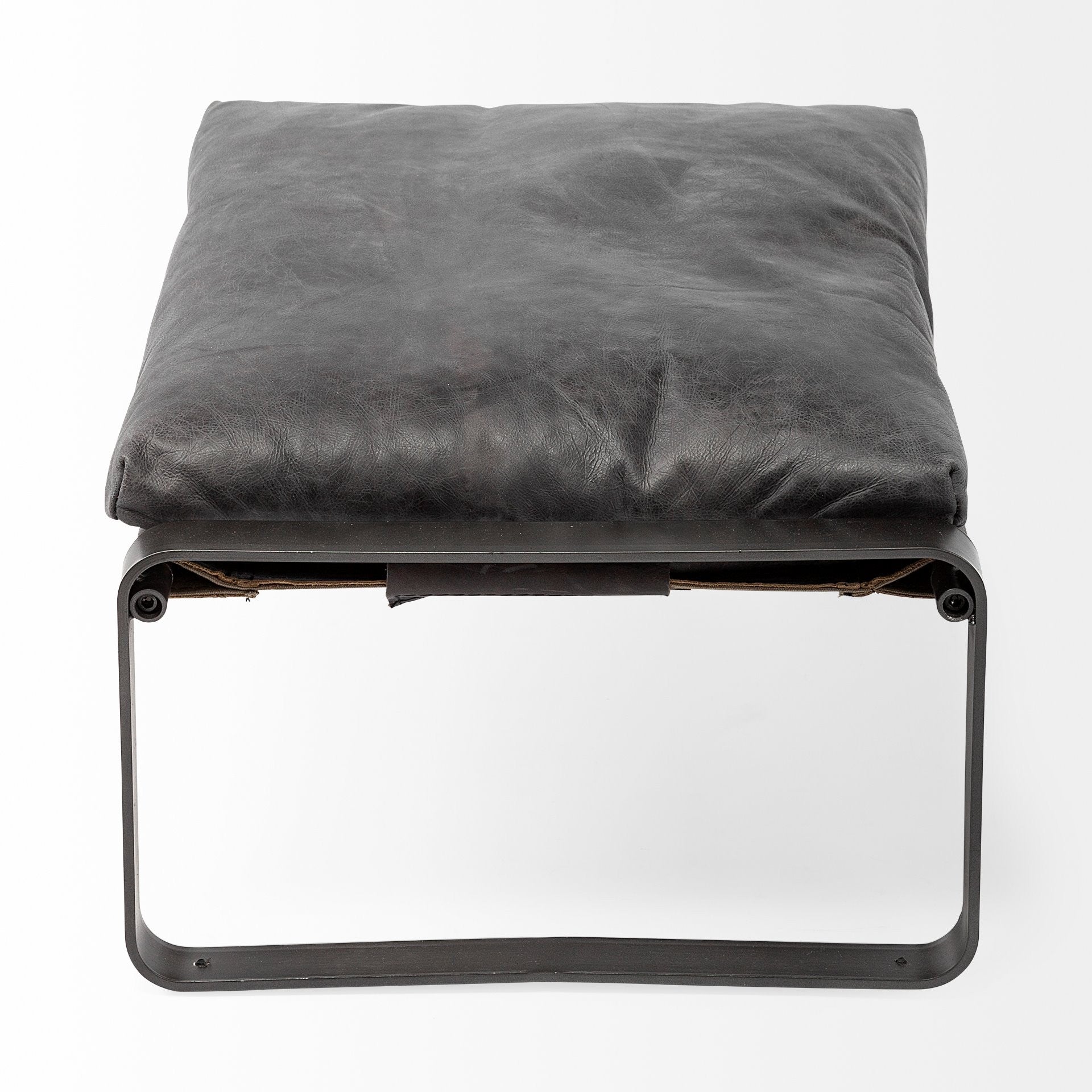 27" Black Genuine Leather Ottoman-Ottomans-DECOROLALA