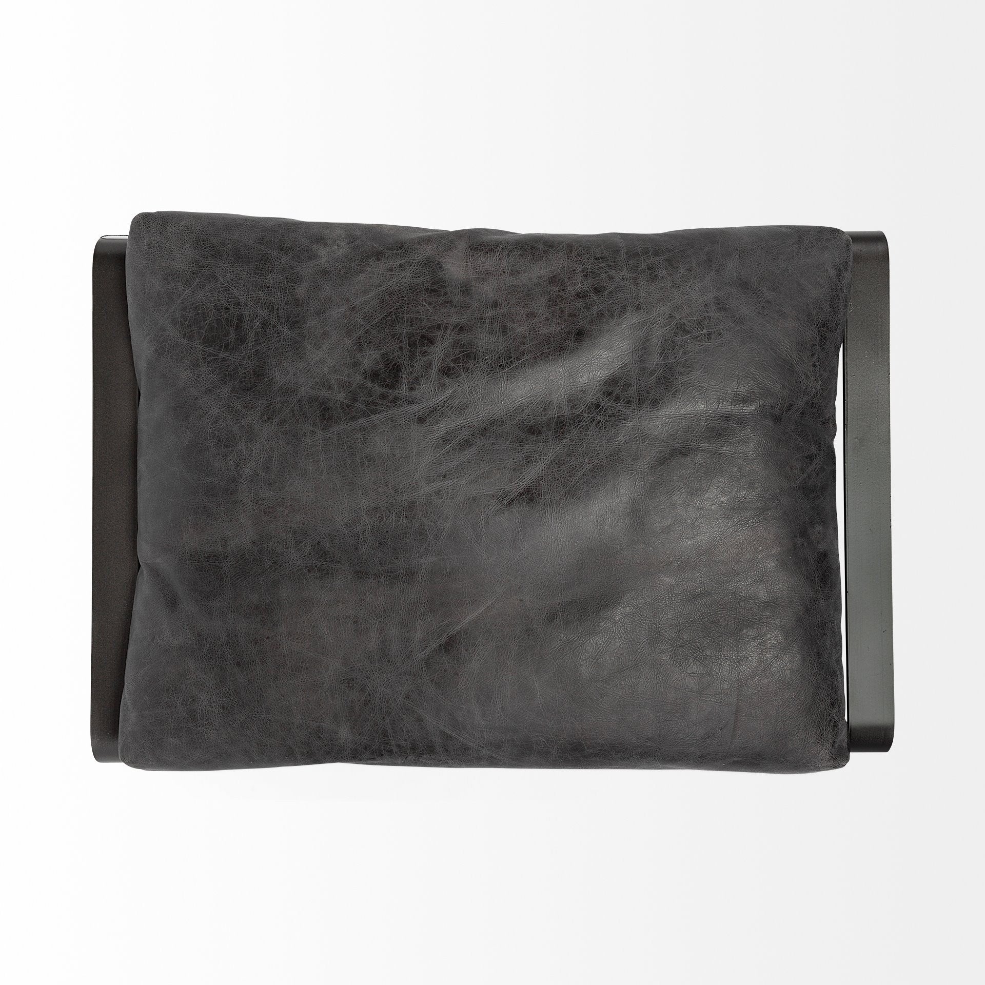 27" Black Genuine Leather Ottoman-Ottomans-DECOROLALA