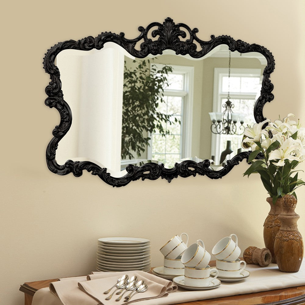 27" Black Ornate Scroll Framed Accent Mirror-Mirrors-DECOROLALA