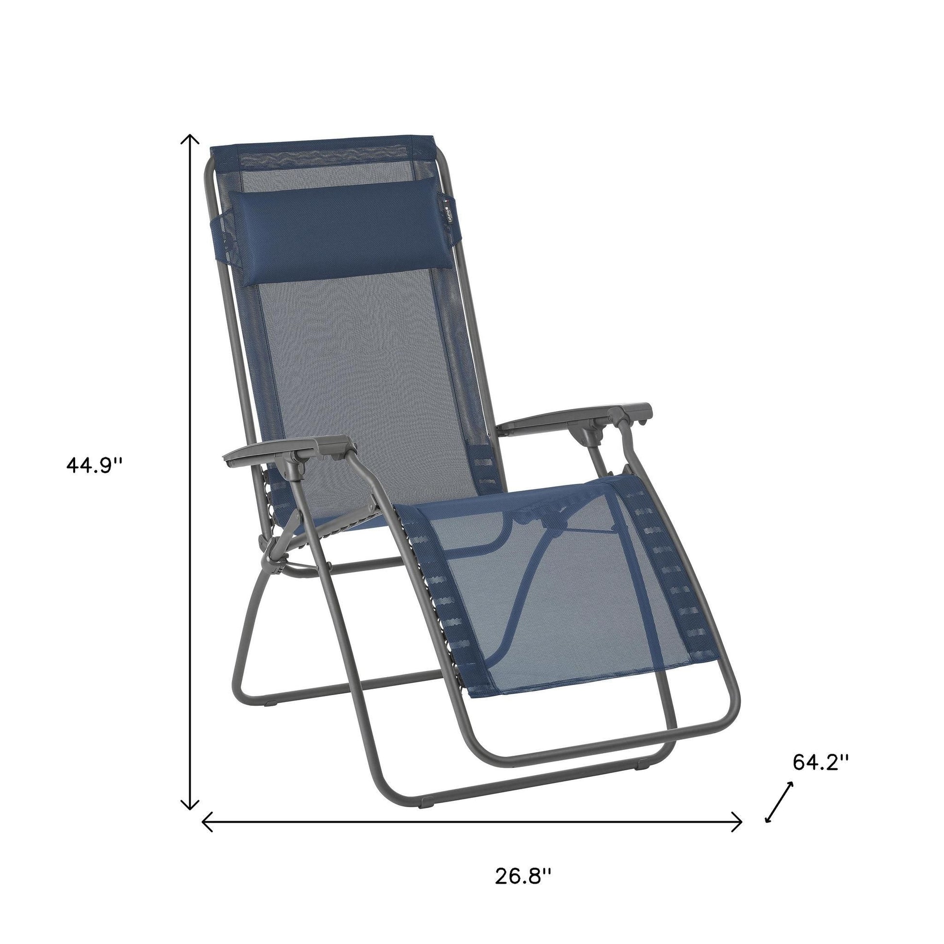 27" Blue Metal Outdoor Zero Gravity Chair with Blue Cushion-Outdoor Chairs-DECOROLALA