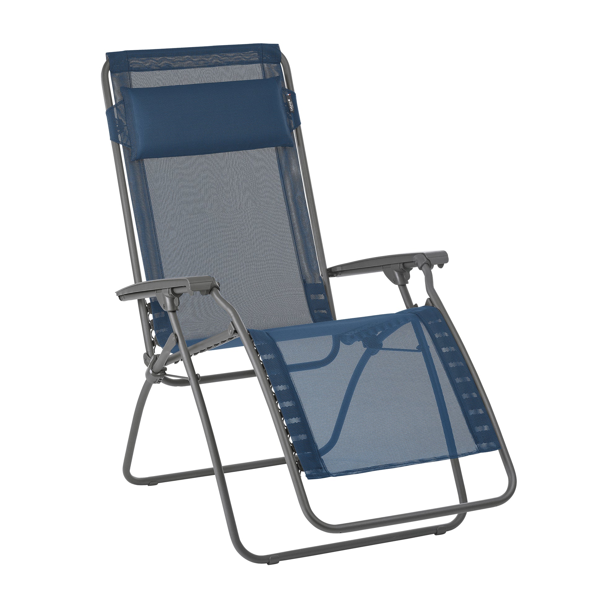 27" Blue Metal Outdoor Zero Gravity Chair with Blue Cushion-Outdoor Chairs-DECOROLALA