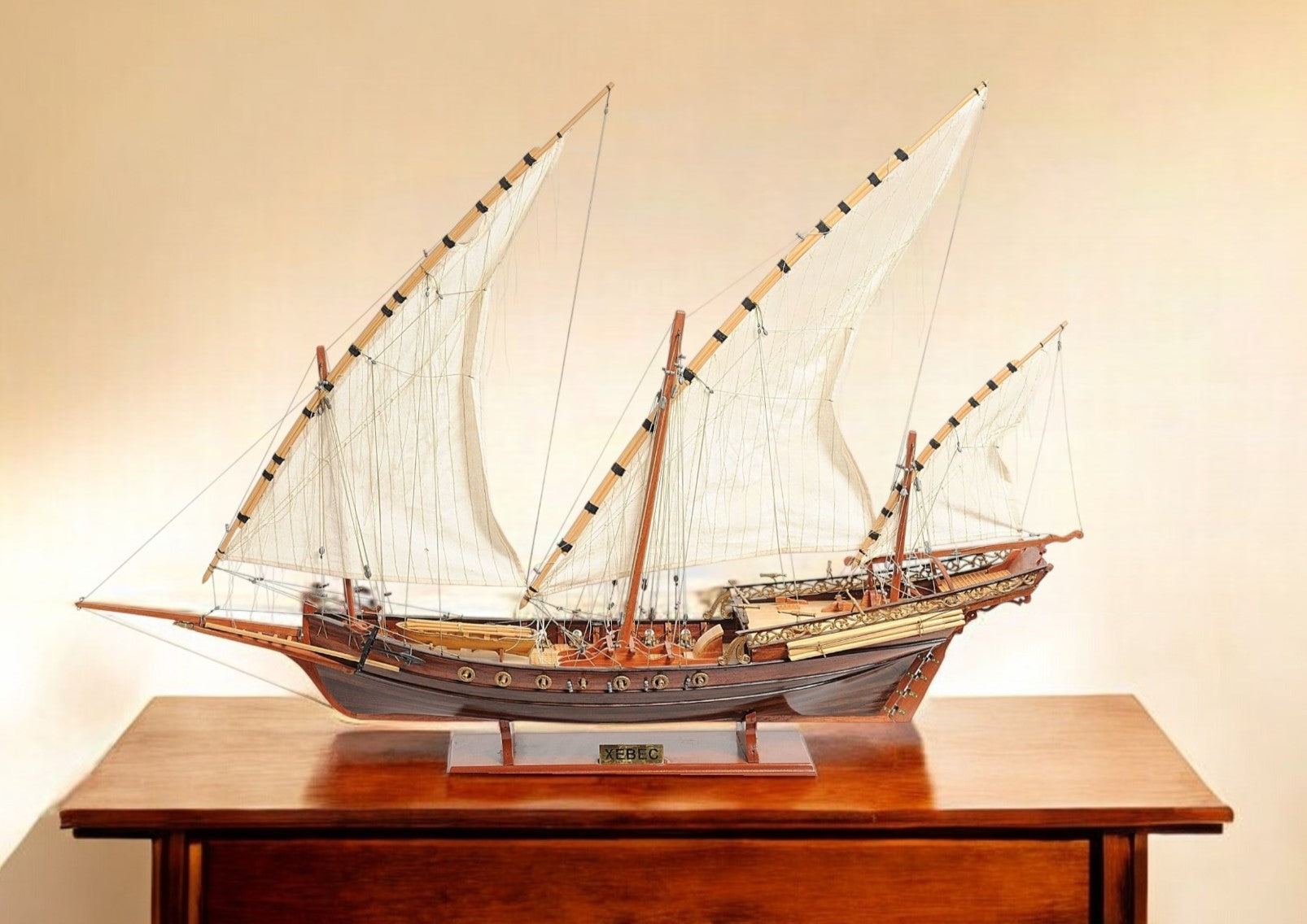 27" Brown Manufactured Wood Boat Hand Painted Sculpture-Sculptures-DECOROLALA