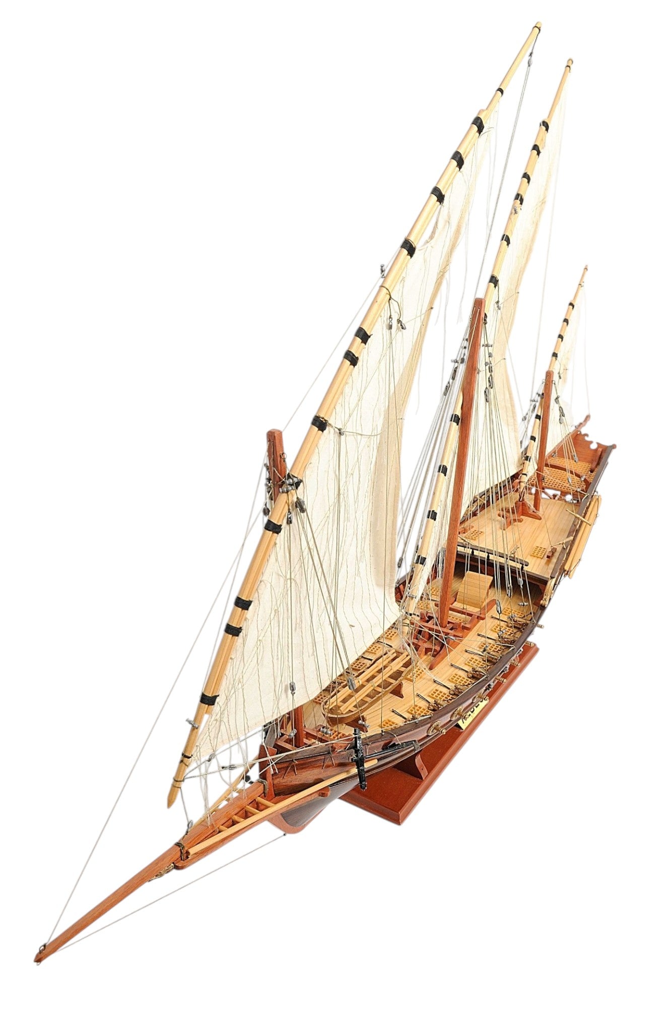 27" Brown Manufactured Wood Boat Hand Painted Sculpture-Sculptures-DECOROLALA