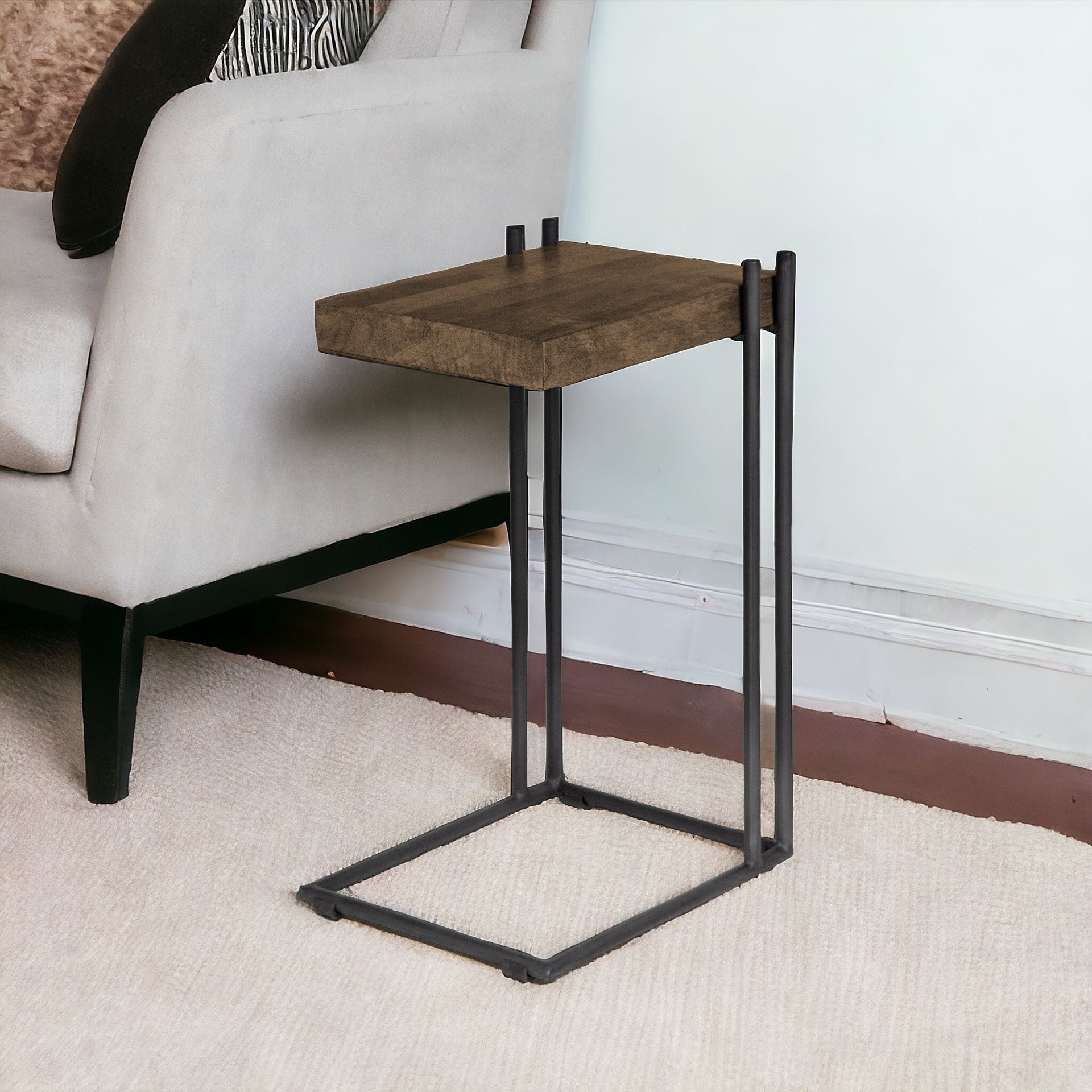 27" Brown Solid Wood Square End Table-End-Side Tables-DECOROLALA