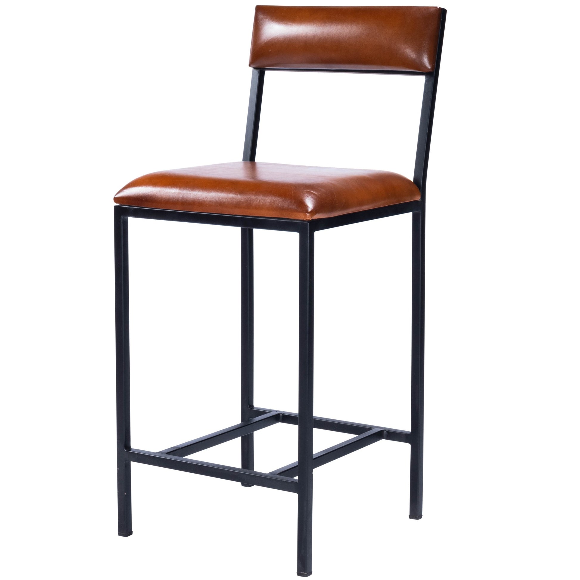 27" Brown and Black Manufactured Wood and Iron Bar Chair-Bar Chairs-DECOROLALA