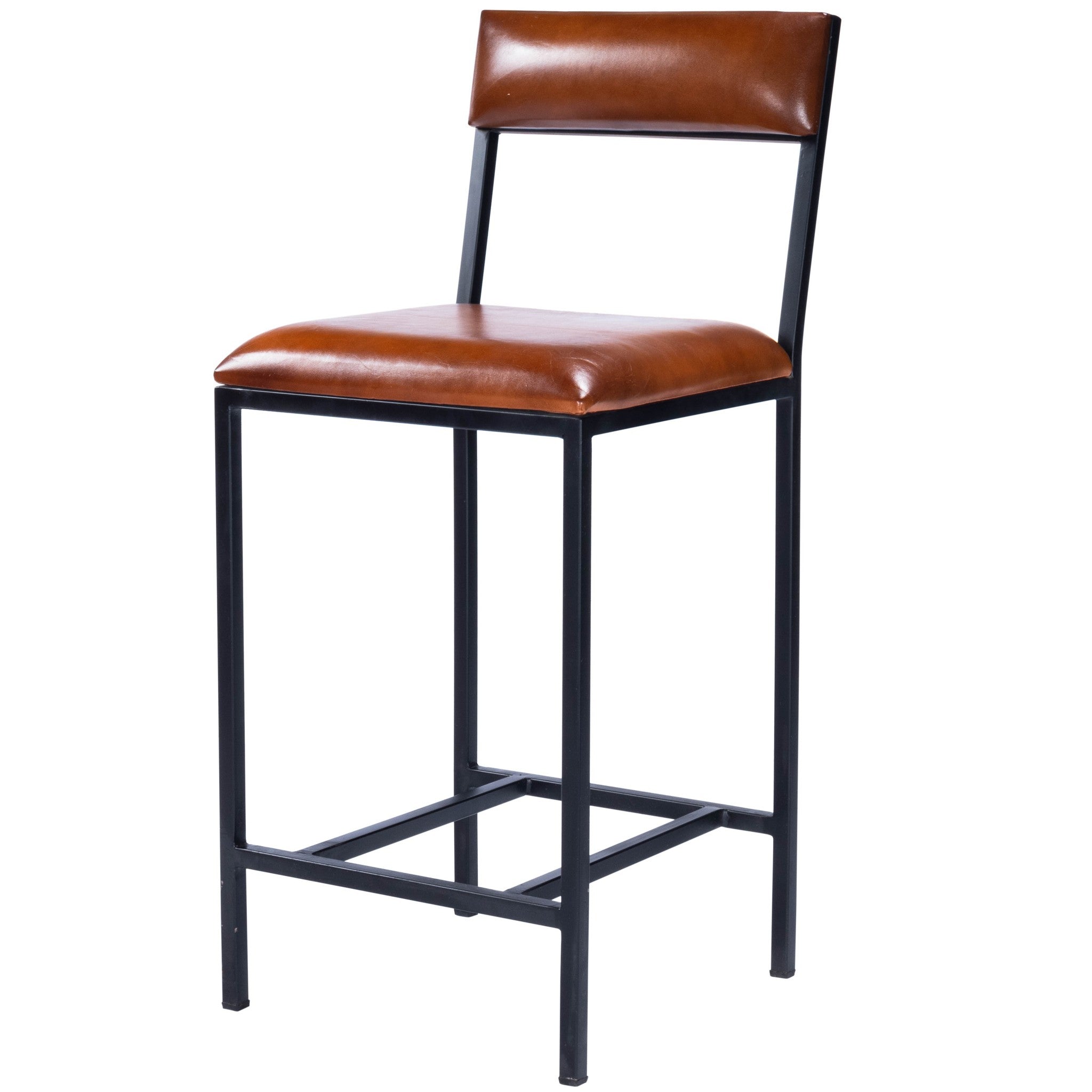 27" Brown and Black Manufactured Wood and Iron Bar Chair-Bar Chairs-DECOROLALA