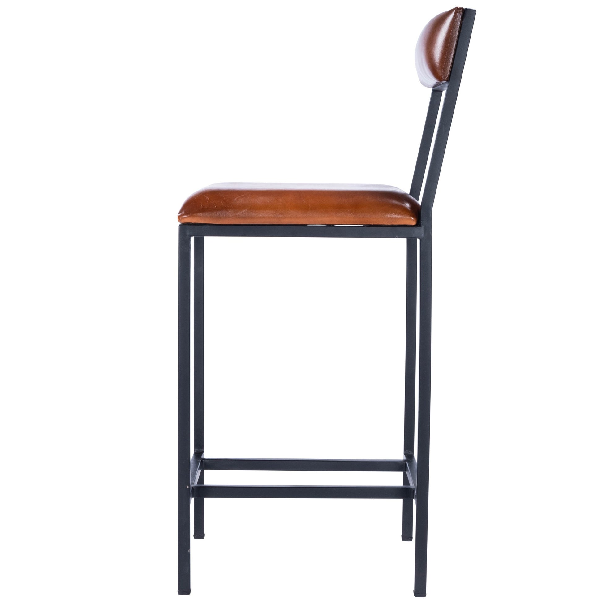 27" Brown and Black Manufactured Wood and Iron Bar Chair-Bar Chairs-DECOROLALA